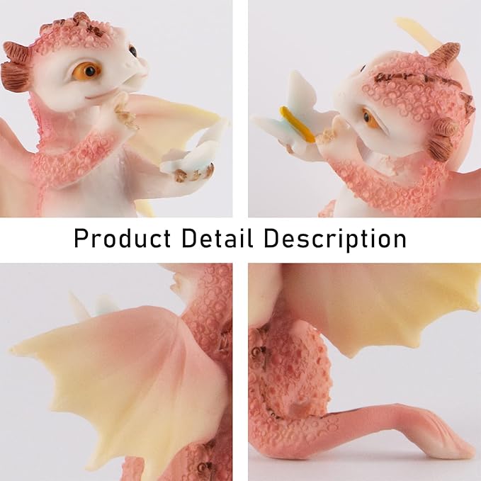 Dragon Statue Mini Figurine, Resin Home Decor, Cute Ornaments, Lucky Animal Garden Statue for Micro Landscape (Butterfly and Dragon)