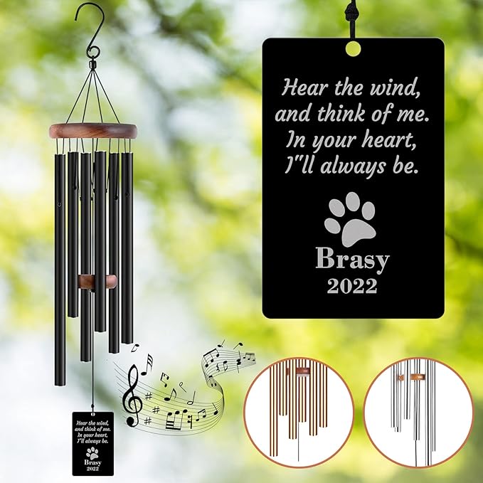 Pet Memorial Wind Chimes Engraved Personalized Wind Chimes for Loss of Loved Dog,Sympathy Wind Chimes for Outside,Bereavement/Remembrancegifts for Loss of Dog