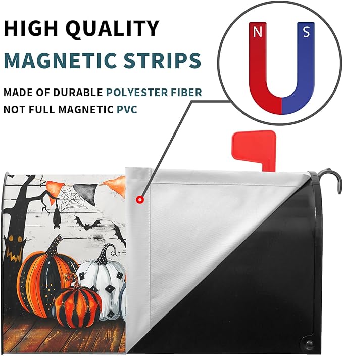 Halloween Mailbox Covers Magnetic Fall Pumpkin Mailbox Covers Magnetic Standard Size 25.5" X 21" Autumn Halloween Mailbox Post Cover Letter Box Cover Home Garden Decor for Outside Decoration