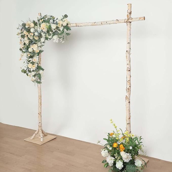 Efavormart 7.5ft Natural Birch Wood Square Wedding Arch, Rustic Arbor Photography Backdrop Stand