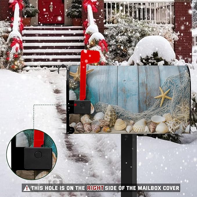 Beach Mailbox Cover Summer Starfish Mail Box Covers Magnetic Shell Mailbox Wraps 25.5x21 inch Outdoor Decor for Garden Yard