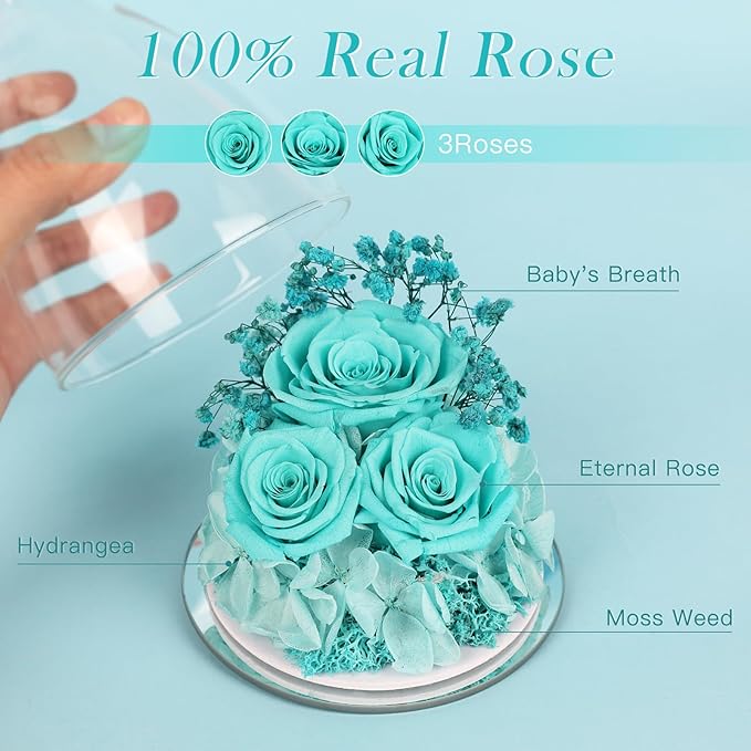 Preserved Flower Rose Gifts for Women, Forever Eternal Fresh Flowers in Glass Angel Figurines Flowers for Delivery Prime for Grandma Mom Sister Her Wife on Mothers Day Birthday Christmas Thanksgiving