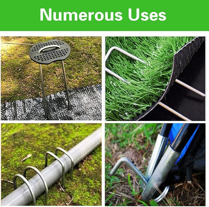 50Pcs Garden Stakes Staples + 50Pcs Gasket, Bakulyor 6 Inch Lawn Landscape Staples 11 Gauge U Shaped Galvanized Landscape Pins, Heavy Duty Yard Ground Pin for Weed Barrier Sod Fabric Decorations - 6"