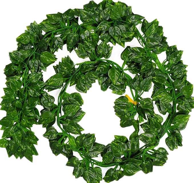 Unilove 84 feet 12 Pack Fake Vines Artificial Ivy Leaves Plants Hanging Greenery Plant Garland for Bedroom Office Wall Decor Indoor Outdoors (84Ft Artificial Scindapsus Leaves)