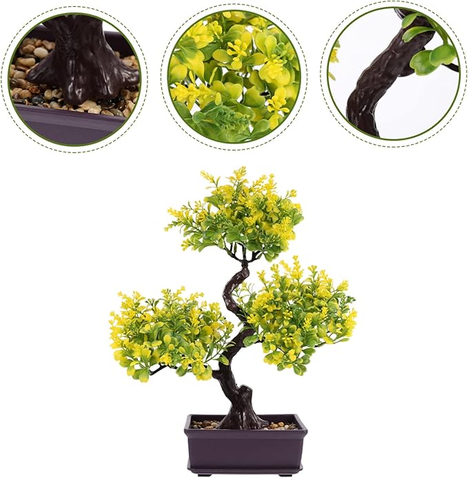 Cabilock Artificial Potted Plants Faux Bonsai Ornament for Home and Office Simulation Plants for Indoor Decoration Fake Potted for Bookshelf Desk and Living Room