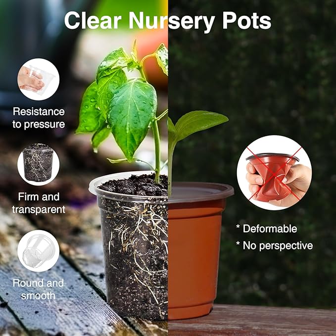 Bonviee 36 Packs 6.7/5/4/3.5 Inch Clear Nursery Pots for Plants, Reinforced Clear Nursery Pots with Drainage Hole,Transparent Plastic Plant Pot Seedling Planter Seed Starter Flower