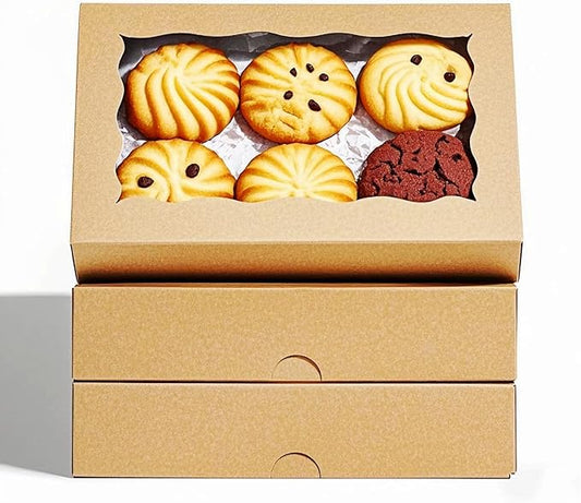 Brown Rectangular 7"X4.3"X1.5" Clear Window Disposable Snap-Flip Top 50 Count Pastry Boxes for Cookies, Macarons, Chocolate, Cake, Pastries, Dessert