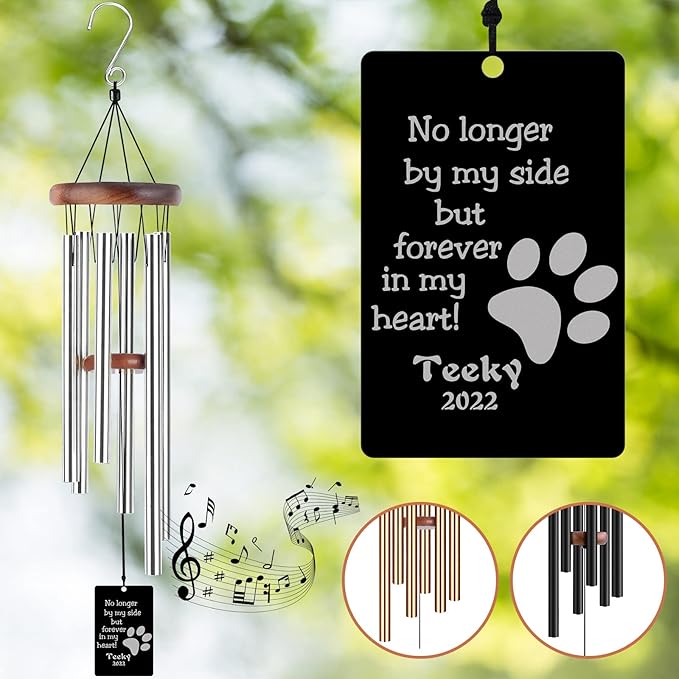 Pet Memorial Wind Chimes Engraved Personalized Wind Chimes for Loss of Loved Dog,Sympathy Wind Chimes for Outside,Bereavement/Remembrancegifts for Loss of Dog