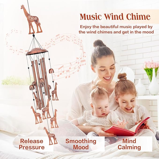 Giraffe Wind Chimes Outdoor Giraffe Gifts for Women Mom Men Dad Unique Birthday Gifts Metal WindChimes for Outside/Indoors, Patio, Lawn, Yard, Home Decor, Outdoor Decor, Garden Decorations