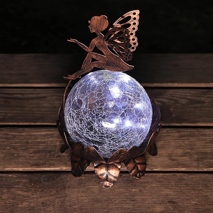 MUMTOP Solar Lantern Fairy Light, Crackle Glass Solar Lights Outdoor LED Waterproof Tabletop Lamp for Table, Yard, Garden, Patio, Lawn Decor