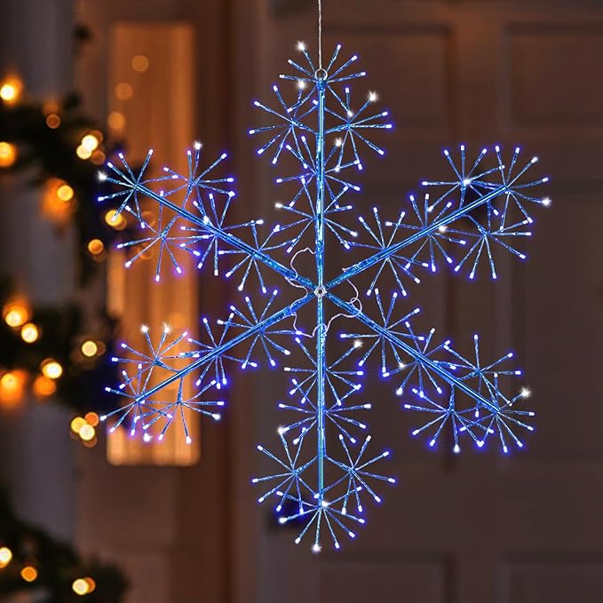 Hanging Christmas Snowflake Lights, 30’’ Large Blue Snowflake with 240 Blue LEDs Twinkle for Indoor Outdoor Decorations