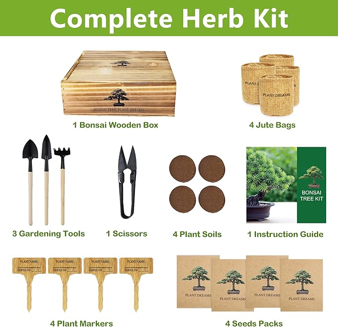 Bonsai Tree Kit, Bonsai Starter Kit with 4 Types of Seeds, Tools & Planters, Bonsai Tree Live Plants Indoor, Gardening Gifts for Women Men Mom Father Plant Lover, Unique