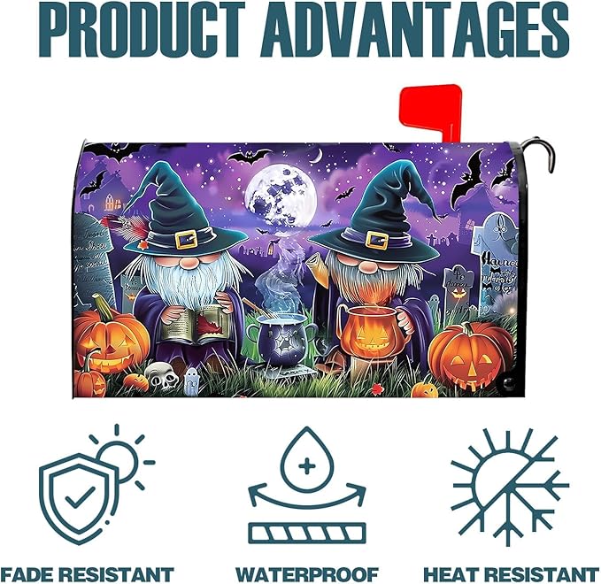 Halloween Gnomes Mailbox Cover Decorations Magnetic Mailbox Cover Standard Size 18X21 Letter Box Covers Decor for Outdoor Home Garden
