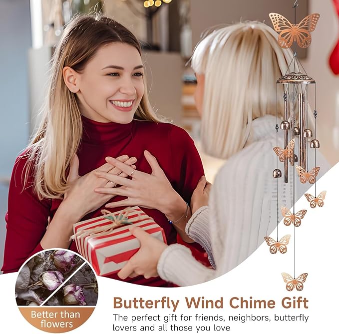 Butterfly Wind Chimes for Outside,41" Metal Windchimes, Housewarming/Halloween/Festival/Memorial Gifts for Women/Men, Butterfly Decorations for Outside, Patio, Garden or Yard