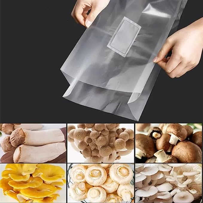 Sealable Mushroom Grow Bags with 0.2 Micron Filter,10''x5.5''x24'',0.08mm/3.15mil Thick PP,Extra Large Size Transparent Cultivation Bags for Commercial & Home Use (50 PCS)