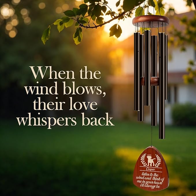 Personalized Pet Memorial Wind Chimes with Engraved Name, Custom Dog Wind Chimes Memorial Pet Loss Sympathy Gifts, Remembrance Chimes, Sympathy Gift for Dogs, Cats - Black