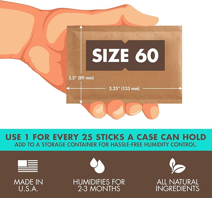 Boveda 69% Two-Way Humidity Control Packs For Plastic & Wood Humidifier Boxes & Zip Lock Bags – Size 60 – 20 Pack – Moisture Absorbers – Humidifier Packs – Hydration Packets in Resealable Bag
