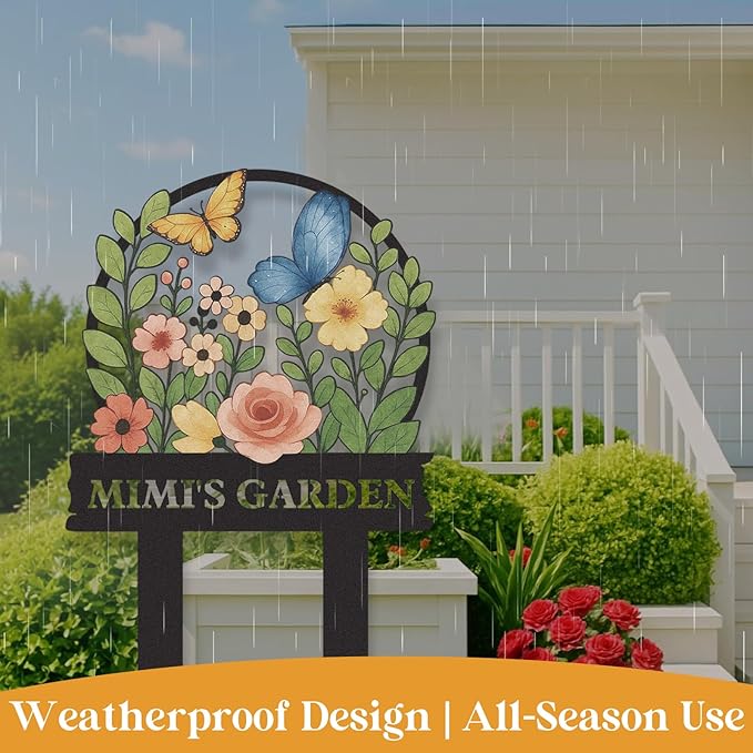 Personalized Garden Signs, Colorful Flowers Garden Decor for Outside, Decorative Yard Stakes, Metal Yard Art, Patio Decor, Custom Last Name Sign, Lawn Art, Gardening Gifts Color03