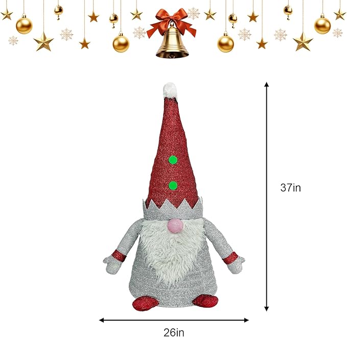 Light Up Christmas Gnome Decoration 37" - Outdoor LED Illuminated Holiday Decor with Warm White Lights, Weatherproof for Porch/Garden - Always-On Festive Yard Figure-White