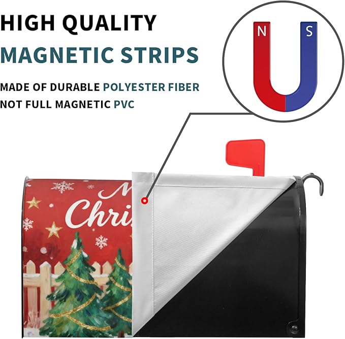 Merry Christmas Snowman Large Mailbox Covers Magnetic Oversized Red Green Xmas Tree Snowflake Cardinal Outdoor Decorative Holiday Seasonal Letter Box Cases for Home Garden Outside Decor, 25.5x21 Inch