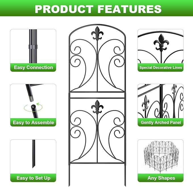 Decorative Garden Fence 15 Pack, 37.5in(H) x 16ft(L) Animal Barrier Fence, Rustproof Metal Fencing for Yard, Dog Rabbits Wire Section Garden Edging Border for Yard Patio Garden, Arched