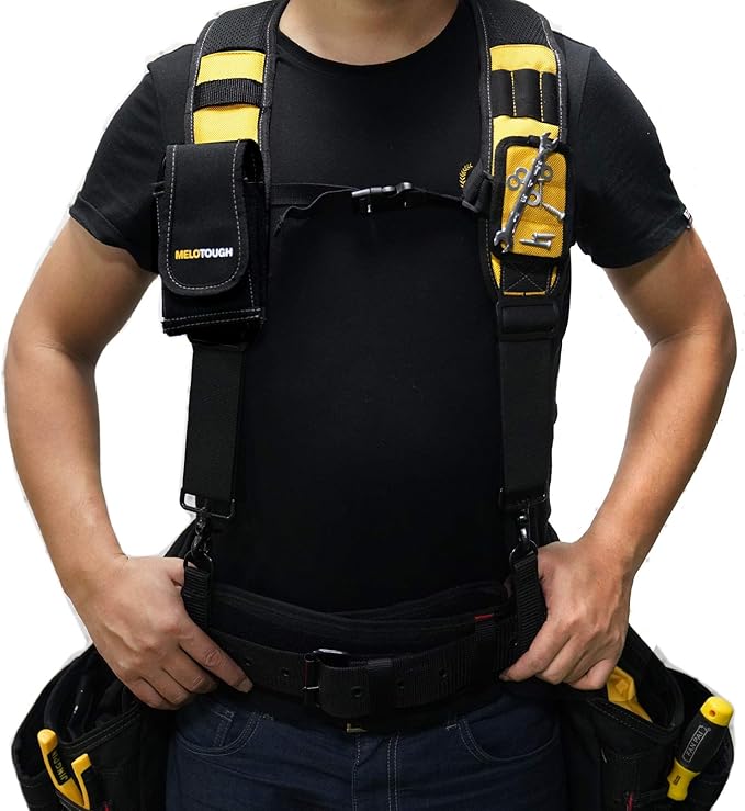 MELOTOUGH Magnetic Tool Belt Suspenders with Magnetic WristBand for Work Belt Padded Suspenders Constrcution