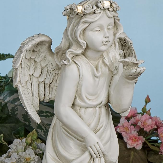 Serene Angel Ivory Indoor Outdoor Garden Sculptures Set of Two