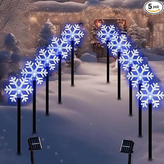 BRIGHTDECK Snowflake Solar Christmas Decorations Outdoor, 10 Pack LED, Waterproof Snowflake Pathway Lights, Stake Lights for Christmas Garden Decor (10Pcs Blue)