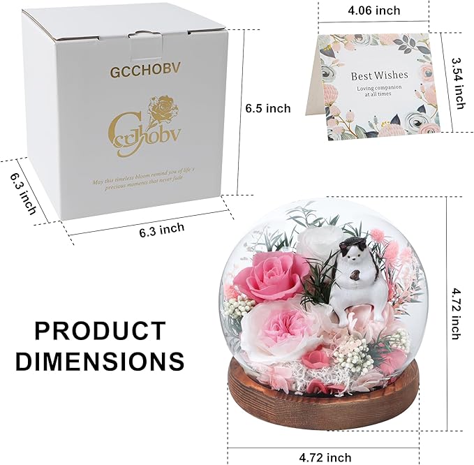 Preserved Flowers In Glass Dome, Eternal Flowers, Forever Flower, Birthday Gifts for Women, Gifts for Mom Girlfriend Her Friendship, Home Decor Bedroom Living Room (Pink)