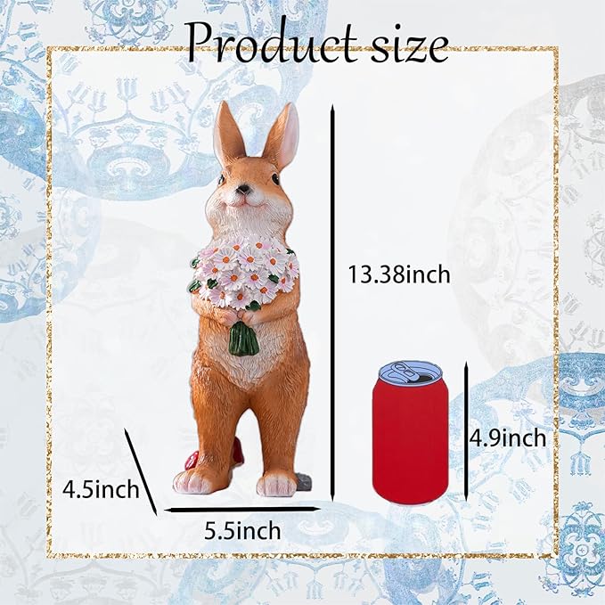 Garden Rabbit Statue Outdoor Decor- 13.38" Indoor/Outdoor Resin Bunny Decor - Ideal Gift for Gardeners and Occasions (Large)
