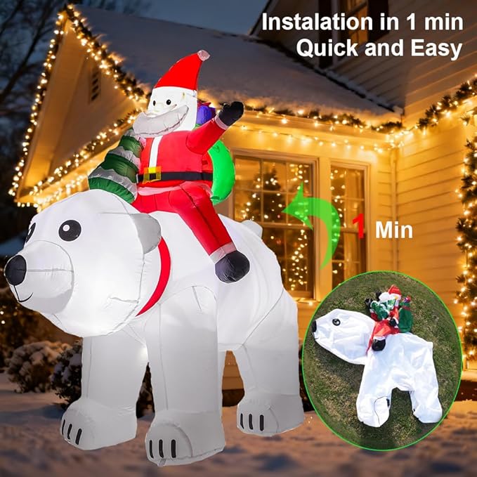 6.5 Ft Christmas Inflatable Polar Bear with Santa Claus and Christmas Tree, 5 Led Build-in LED Lights Blow up Xmas Inflatables Decoration for Yard Garden Lawn Holiday Party (Polar Bear)