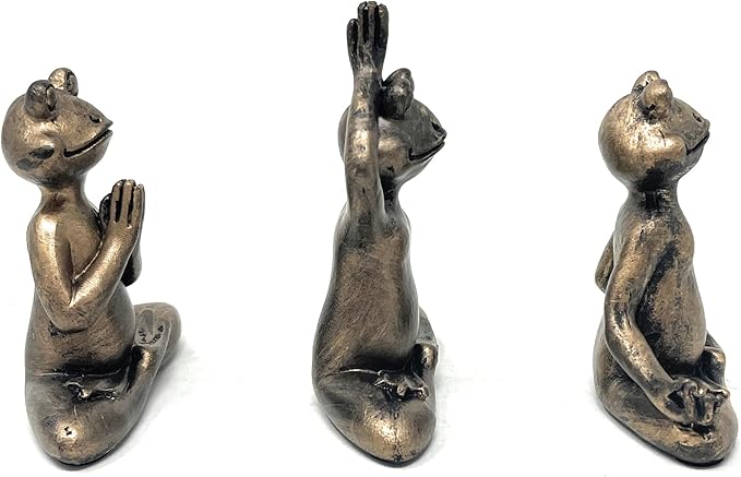 Nature's Mark 3" H Mini Yoga Frog Resin Statue Figurine Set of 3 Home Decorative Accent Décor