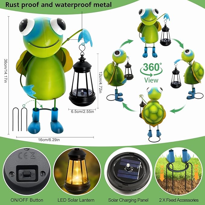 Garden Decor Bee Solar Statues,Unique Garden Statues Turtle with Solar Lantern Waterproof, Birthday Gifts for Women Mom Grandma, Front Patio Balcony Yard Art Lawn Ornaments Porch Outdoor Decoration
