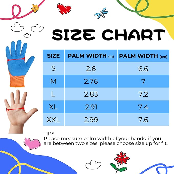 HANDLANDY 2 Pairs Kids Gardening Gripper Gloves, Foam Rubber Coated Children Toddler Garden Yard Work Outdoor Playing Gloves for Girls Boys (Size S)