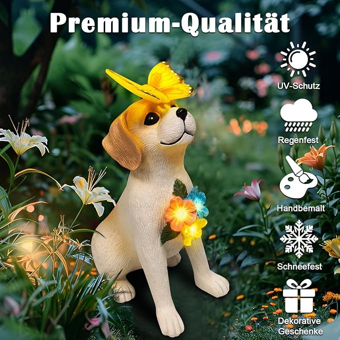 Solar Dog Garden Statues Decor, Outdoor Fairy Dogs Figurines Accessories Decorations with LED Lights Home Patio Balcony Yard Lawn Ornaments, Unique Thanksgiving for Women Dad Friends