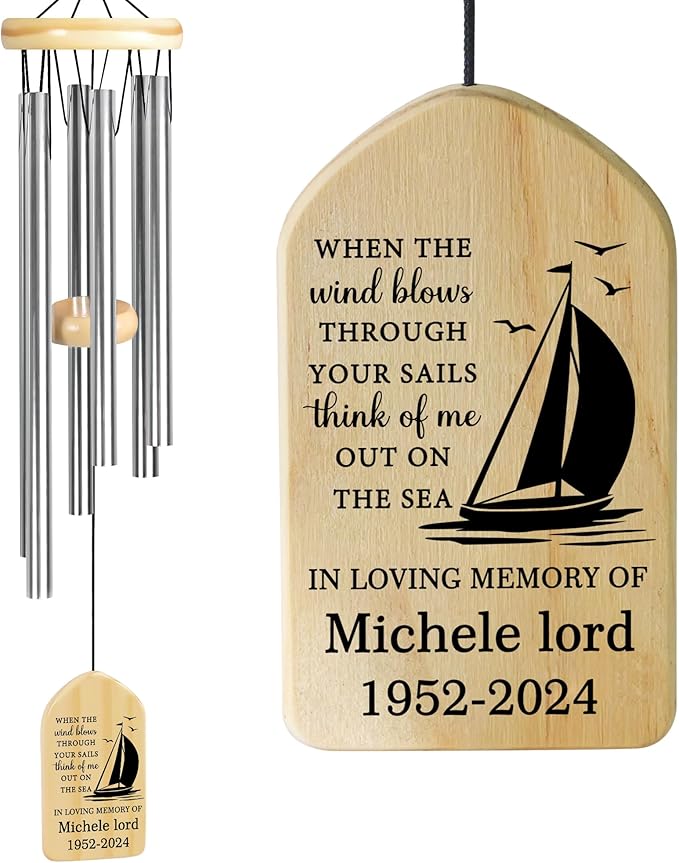 Sailing Sympathy Wind Chime | Personalized Memorial Wind Chimes | Sailboat Memorial Sympathy Gift | Bereavement Gift | Condolence Gift | Funeral Gift | Loss of Father, Husband or Grandpa