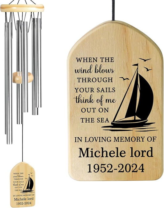 Sailing Sympathy Wind Chime | Personalized Memorial Wind Chimes | Sailboat Memorial Sympathy Gift | Bereavement Gift | Condolence Gift | Funeral Gift | Loss of Father, Husband or Grandpa