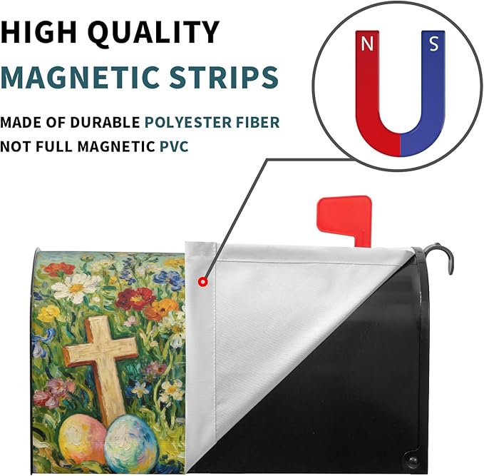 Spring Easter Large Mailbox Covers Magnetic Oversized Cute Bunny Rabbit Colorful Floral Cross Egg Carrot Holiday Outdoor Decorative Letter Box Cases for Home Garden Outside Decor, 25.5x21 Inch