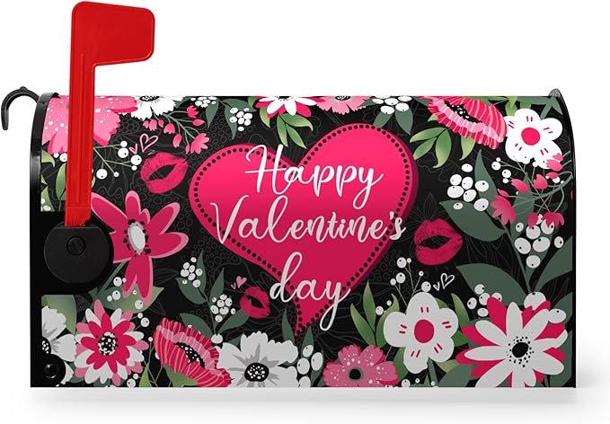 Happy Valentines Day Mailbox Covers Magnetic Standard Size Valentine Mailbox Post Cover Red Heart Truck Floral Flower Valentine's Day Mailbox Decor Waterproof Mail Box Wraps 21 * 18 Inch