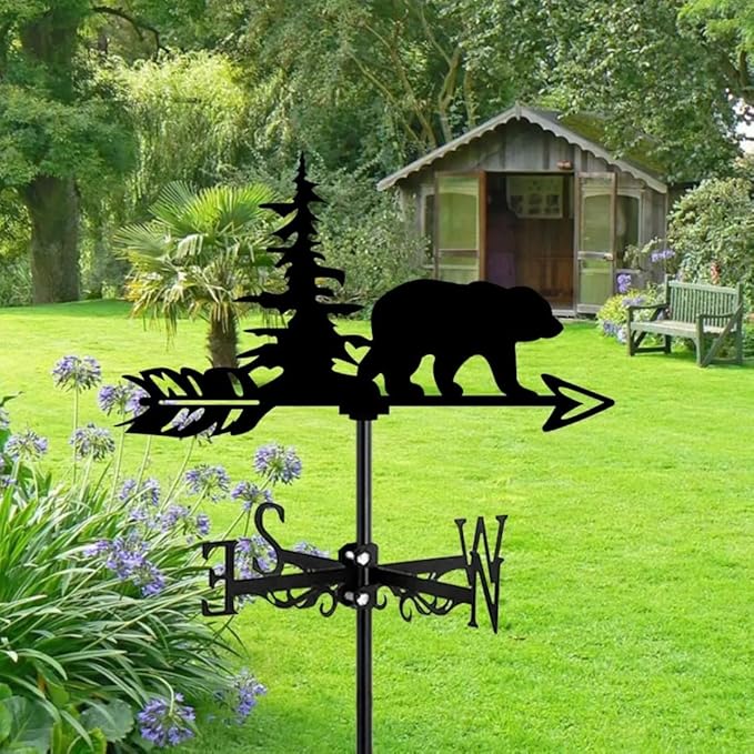 Metal Weather Vane Cat Rooftop Weathervane Black Rust-Proof Wind Direction Indicator for Garden Decor Fence Cottage Farmhouse Roof (Polar Bears)