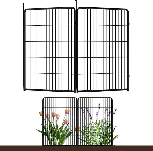 SunsGrove Garden Fence 40 in(H) x 4.5 ft(L) 2 Panels, Heavy Duty Metal Animal Barrier Fence for Dogs, Easy No-Dig Setup, Decorative Dog Fences, Black