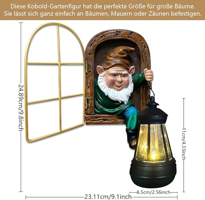 Fairy Garden Statues Gnomes Solar Lantern - Halloween Elf Out The Door Tree Hugger Figurines Fence Wall Yard Art Home Decor Outdoor Tree Face Sculpture, Ideal Thanksgiving Decorations