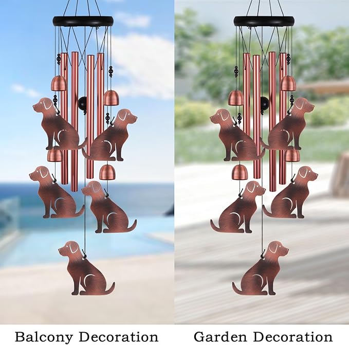 Dog Wind Chimes for Garden, Gifts for Mom, Home, Balconies, Rooms, Patio, Indoor, Outdoor Dogs Decoration, Aluminum Puppy Wind Catcher, Copper Labrador Wind Bells, Golden Retriever Wind Chimes Decor