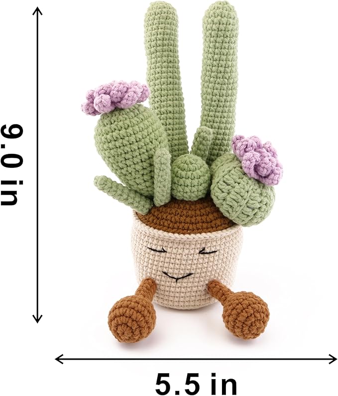 Interesting Cactus Crochet Lovely Cactus Plants, Suitable for Refueling Gifts, Birthday Gifts, Party Home Decoration Photography Props (Purple)