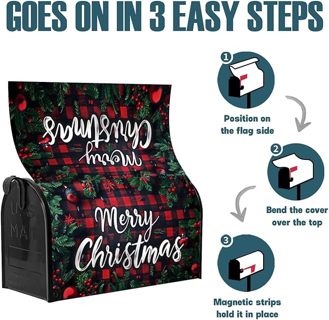 Nanikore Christmas Mailbox Cover Magnetic Standard Size 21 X 18 Winter Christmas Waterproof Post Box Cover Wraps Garden Yard Decor for Outdoor