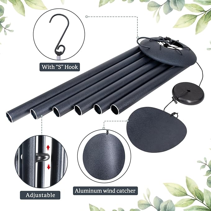 ASTARIN 45-Inch Wind Chimes for Outdoors,Memorial Wind Chimes Large with 6 Heavy Tubes, Gift for Mom Women Grandma Neighbors,Large Deep Tone for Garden Hanging Decor, Sympathy Gifts,Midnight Blue
