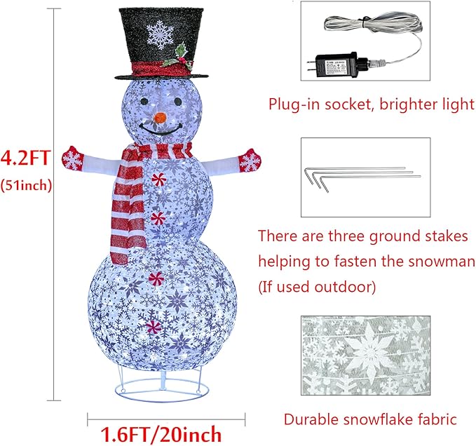 4FT Lighted Snowman Outdoor Christmas Decoration, Collapsible Snowman with Red Scarf and Vest and Top Hat, Pre-Lit Pop Up Snowman for Indoor/Outside Yard (Red)