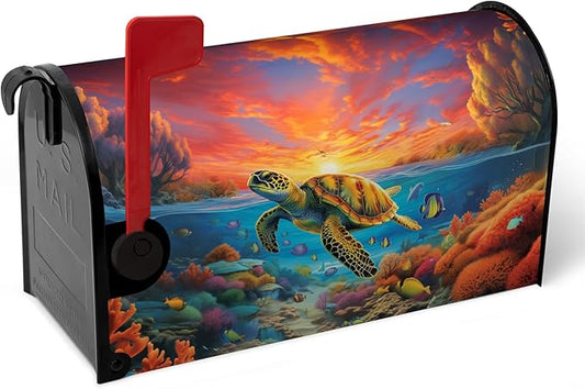 Sea Turtle Mailbox Covers Magnetic Large Size Ocean Animals Mail Box Post Cover Summer Mail Box Wraps Mailbox Decor Waterproof for Garden Yard Oversized 25.5 X 21 Inch