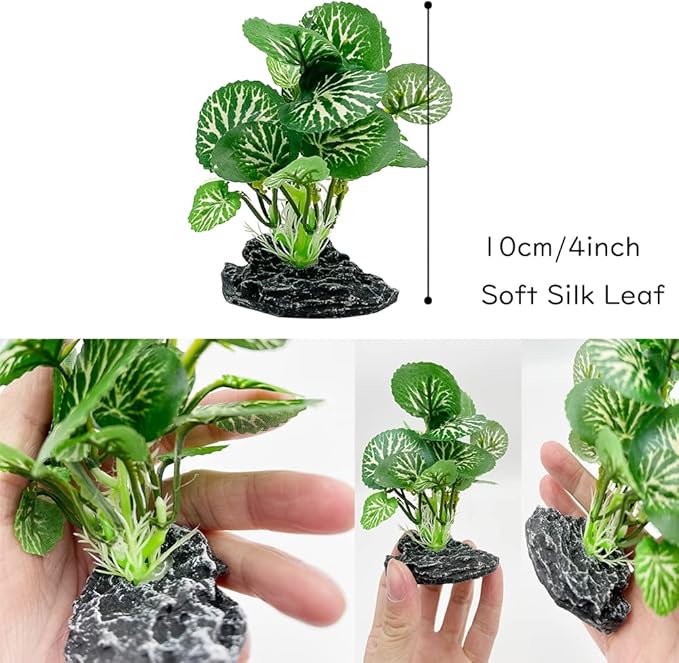 Smoothedo-Pets Aquarium Plants Betta Fish Tank Decorations 4inch/2pcs Soft Silk Artificial Plant Goldfish Waterscape Fish Hides Snake Tank/Reptiles Plants (B-3pcs Set)
