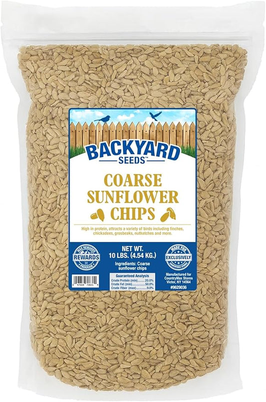 CountryMax Backyard Seeds Coarse Sunflower Hearts Bird Seed – 10 lb Bag | Premium No-Shell Feed for Wild Birds | Ideal for Cardinals, Finches, Chickadees, and More | Mess-Free, High-Energy Nutrition